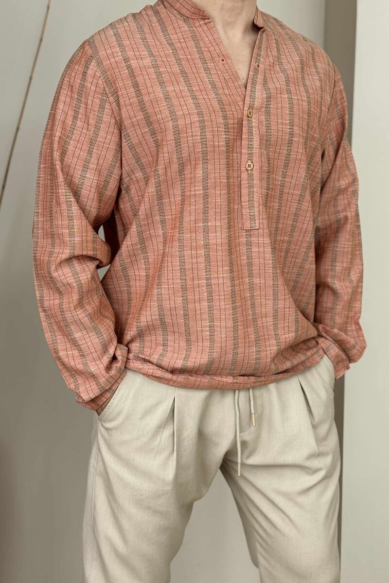 BUTTONS STRIPED MEN SHIRT SALMON/SALMON - 1