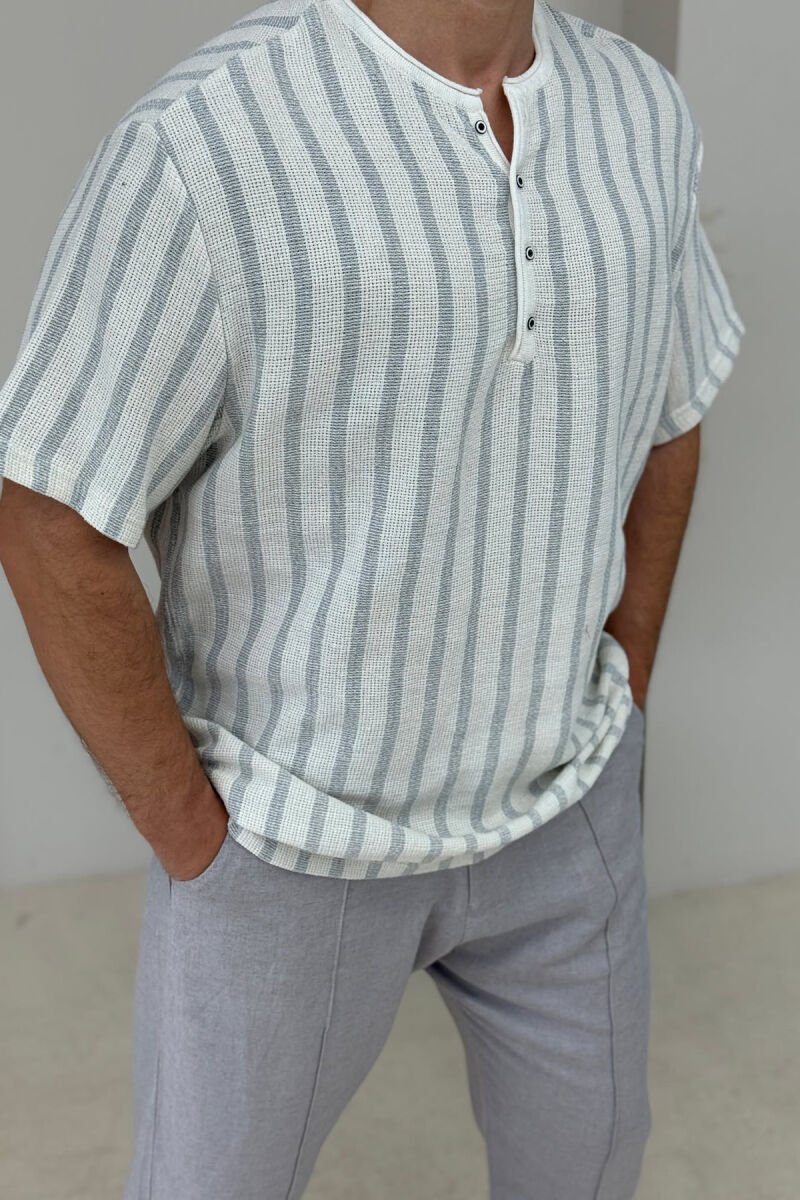 BUTTONS STRIPED MEN T-SHIRT LIGHT GREY/GZ - 2