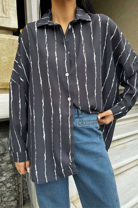 BUTTONS STRIPED WOMEN SHIRT DARK GREY/GEE - 7