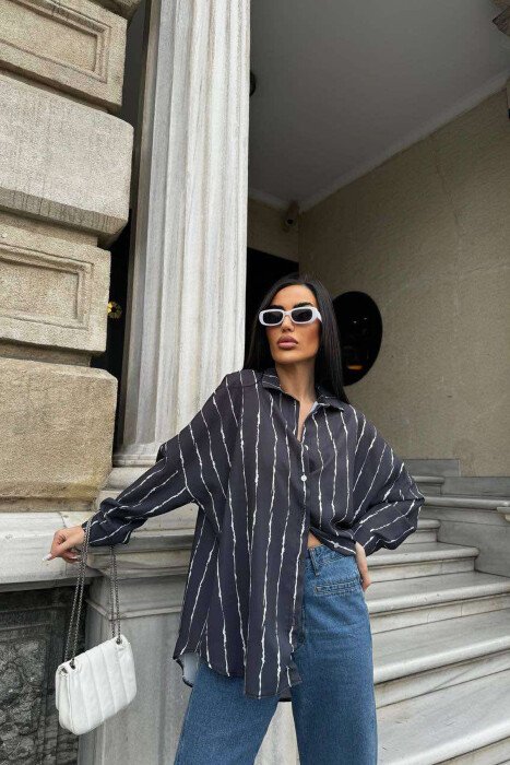 BUTTONS STRIPED WOMEN SHIRT DARK GREY/GEE - 9