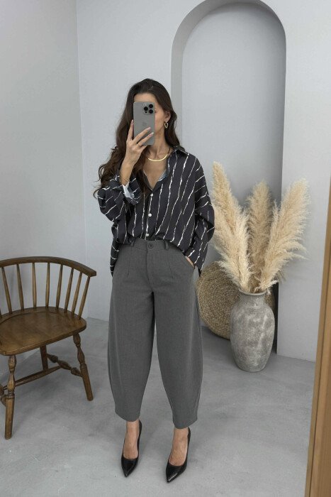 BUTTONS STRIPED WOMEN SHIRT DARK GREY/GEE - 1