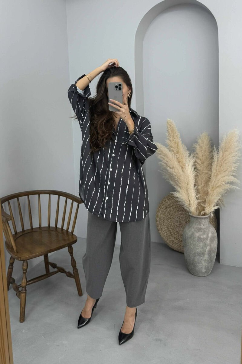 BUTTONS STRIPED WOMEN SHIRT DARK GREY/GEE - 2