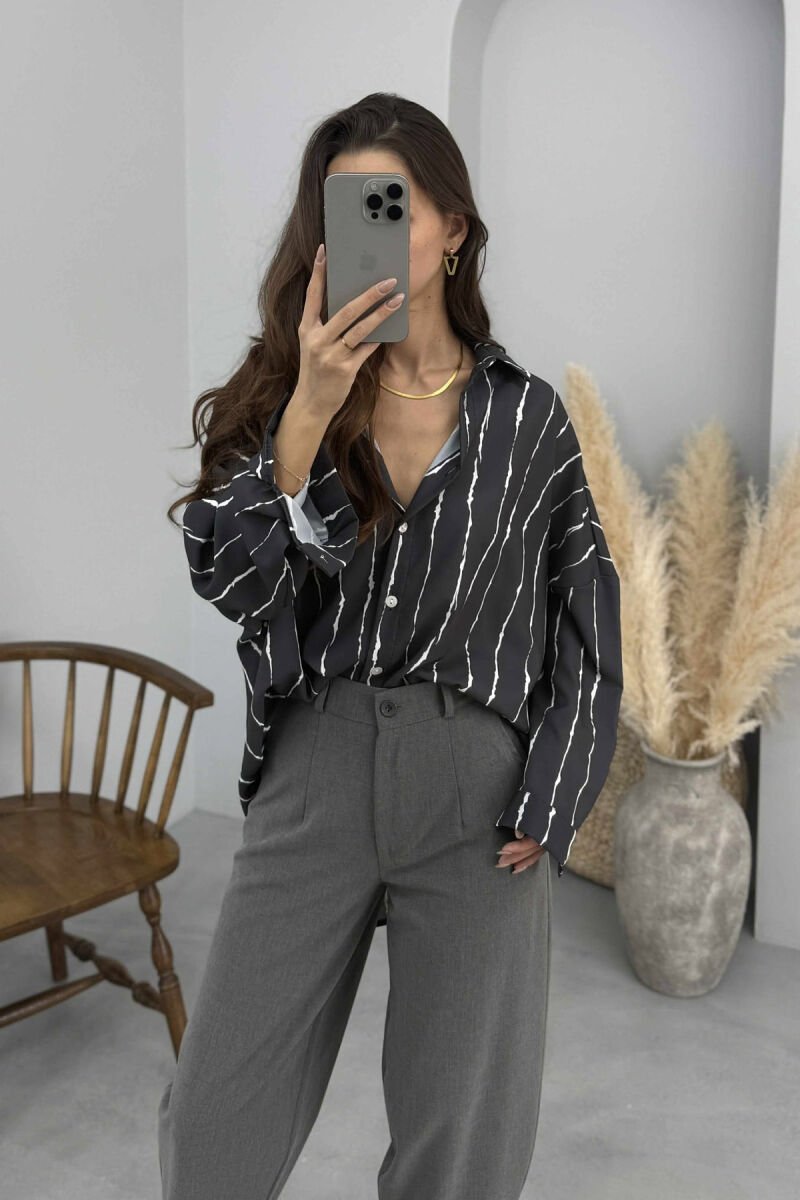 BUTTONS STRIPED WOMEN SHIRT DARK GREY/GEE - 3