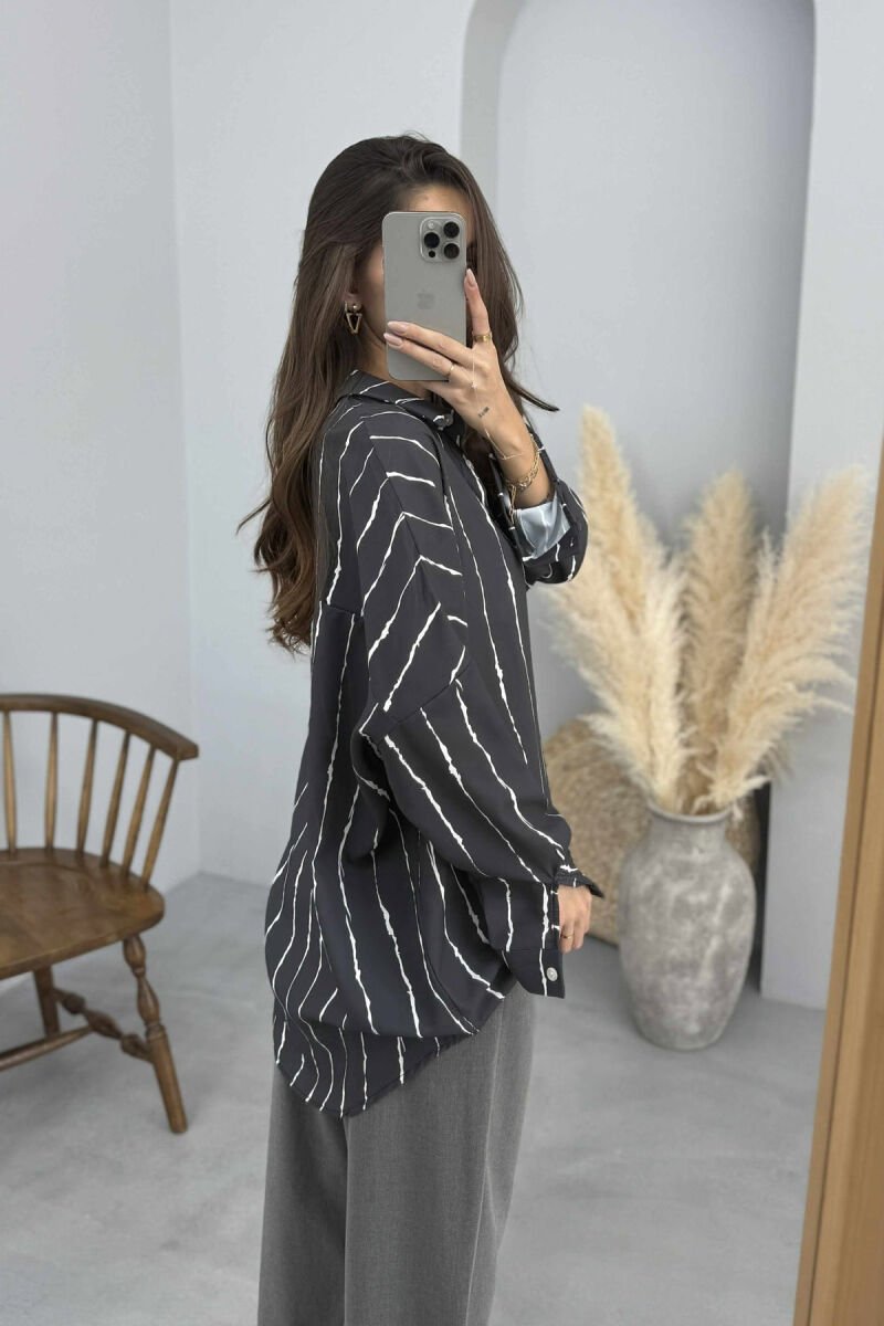 BUTTONS STRIPED WOMEN SHIRT DARK GREY/GEE - 5