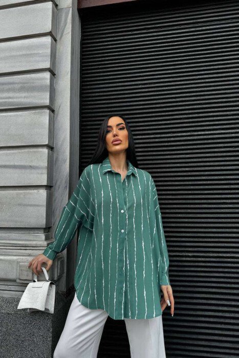 BUTTONS STRIPED WOMEN SHIRT GREEN/JESHILE - 2