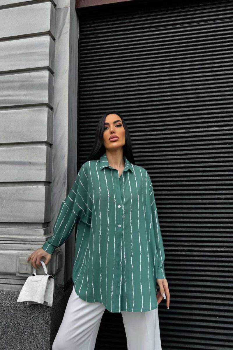 BUTTONS STRIPED WOMEN SHIRT GREEN/JESHILE - 2