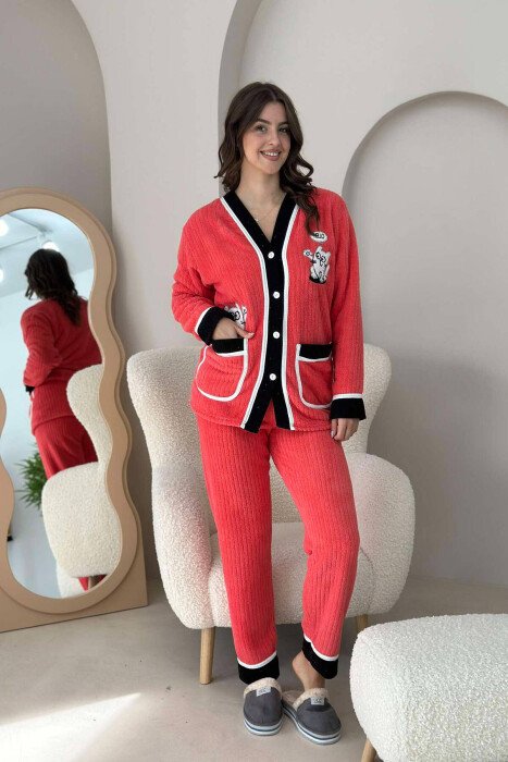 BUTTONS TWO POCKETS WOMAN PYJAMAS SALMON/SALMON - KLAUDIO FASHION