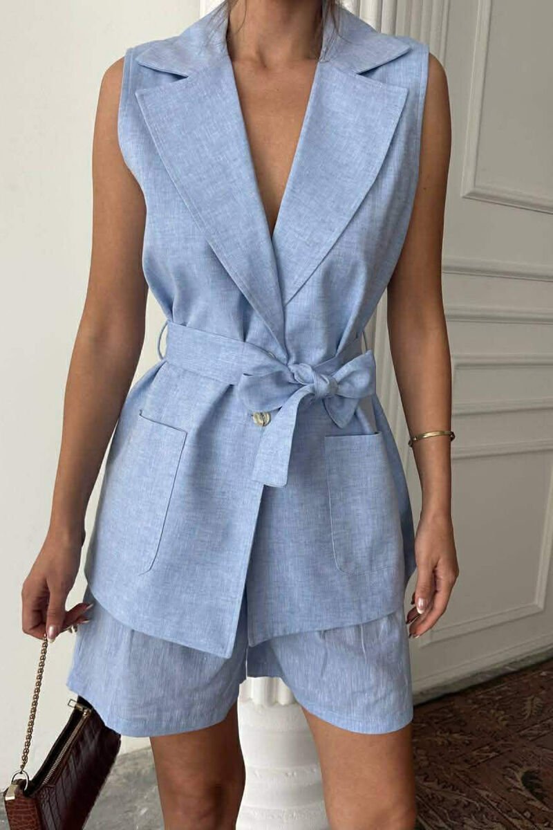 BUTTONS VEST + SHORTS WOMAN SET BABY BLUE/BLU BY - 2