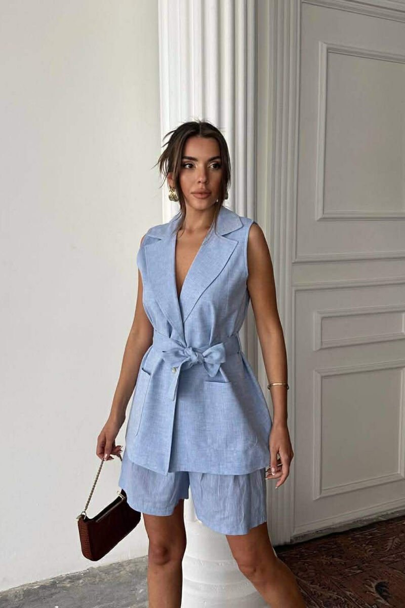 BUTTONS VEST + SHORTS WOMAN SET BABY BLUE/BLU BY - 3