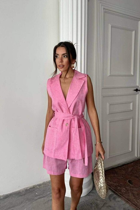BUTTONS VEST + SHORTS WOMAN SET PINK/ROZE - 1