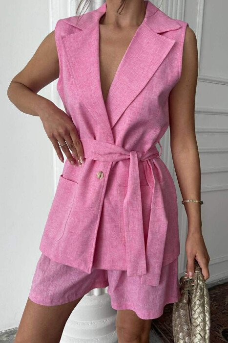 BUTTONS VEST + SHORTS WOMAN SET PINK/ROZE - 4