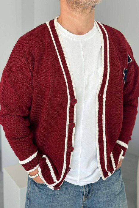 BUTTONS WRITINGS TWO LINES ONE COLOR FOR MEN CARGIGANS BURGUNDY/VISHNJE - 1