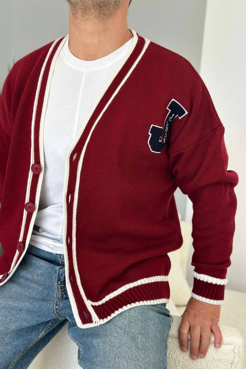 BUTTONS WRITINGS TWO LINES ONE COLOR FOR MEN CARGIGANS BURGUNDY/VISHNJE - 2