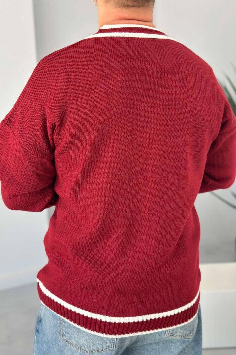 BUTTONS WRITINGS TWO LINES ONE COLOR FOR MEN CARGIGANS BURGUNDY/VISHNJE - 3