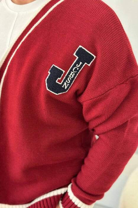BUTTONS WRITINGS TWO LINES ONE COLOR FOR MEN CARGIGANS BURGUNDY/VISHNJE - 4