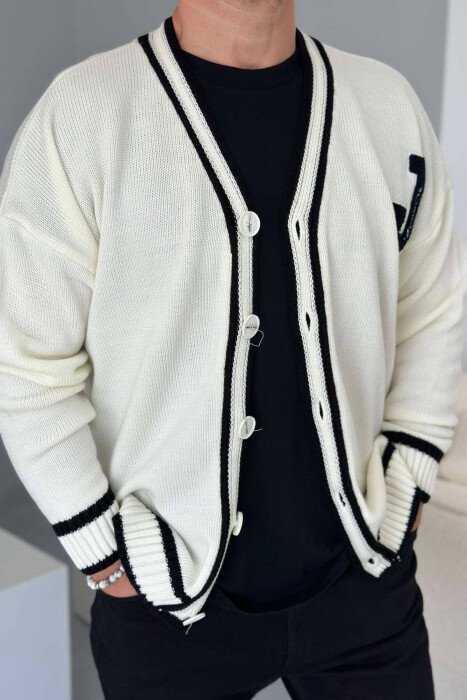 BUTTONS WRITINGS TWO LINES ONE COLOR FOR MEN CARGIGANS WHITE-E BARDHE - KLAUDIO FASHION
