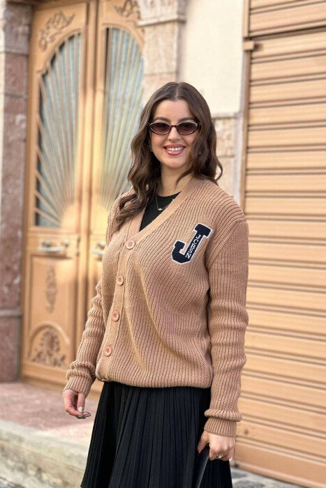 BUTTONS WRITTINGS ONE COLOR WOMAN CARDIGAN BEIGE/BEZHE - 1