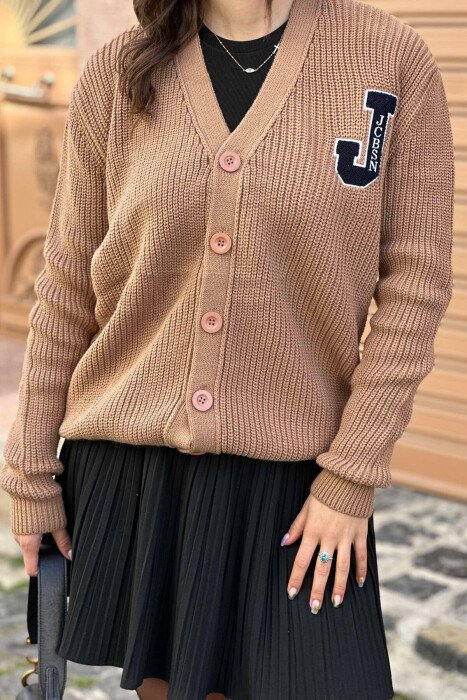 BUTTONS WRITTINGS ONE COLOR WOMAN CARDIGAN BEIGE/BEZHE - 4