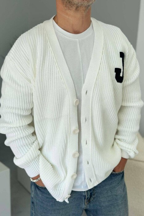 BUTTONS WRITTINGS ONE COLOR WOMAN CARDIGAN WHITE-E BARDHE - KLAUDIO FASHION