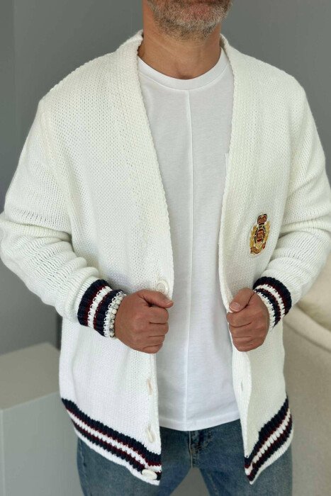 BUTTONS WRITTINGS TWO LINES WOMAN CARDIGANS WHITE-E BARDHE - KLAUDIO FASHION
