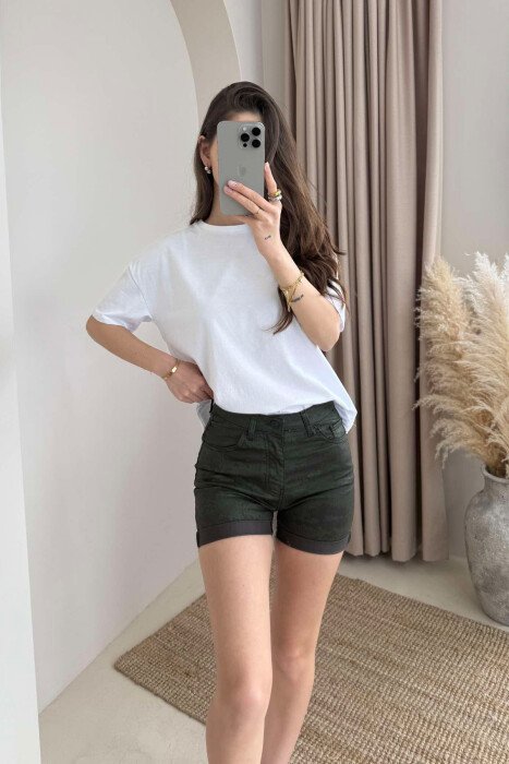 CAMO SIMPLE WOMEN SHORT JEANS DARK GREEN/JEE - KLAUDIO FASHION