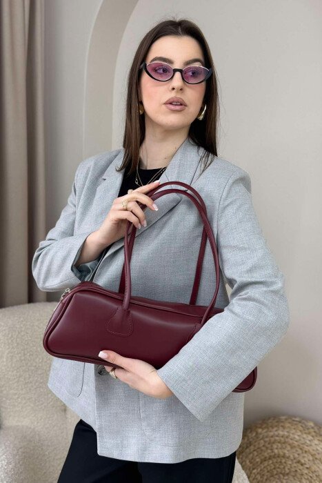 ÇANTË LËKURE E THJESHTË PËR FEMRA NË NGJYRËN VISHNJË - 3