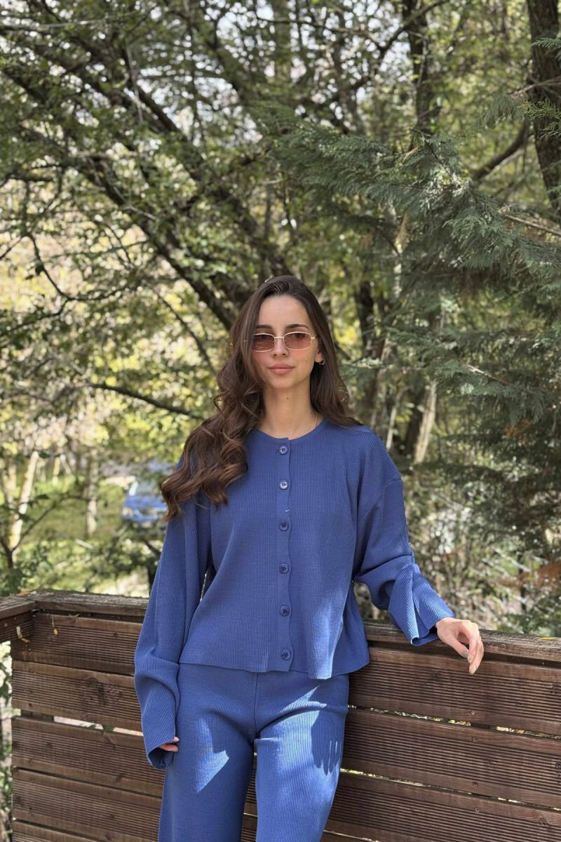 CARDIGAN+TROUSERS ONE COLOR SIMPLE WOMEN SET BLUE/BLU - 2