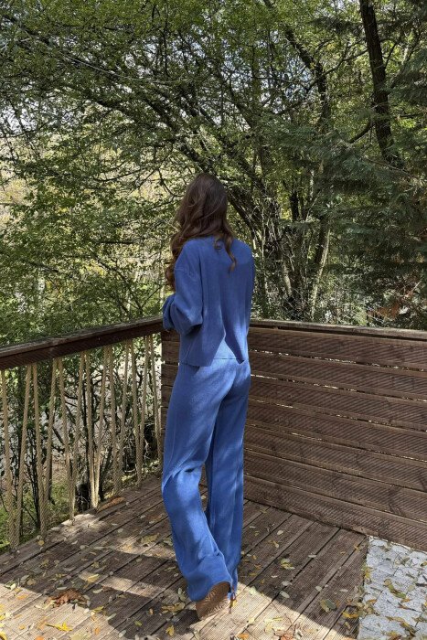CARDIGAN+TROUSERS ONE COLOR SIMPLE WOMEN SET BLUE/BLU - 4