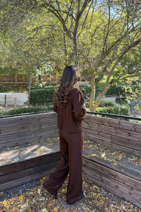 CARDIGAN+TROUSERS ONE COLOR SIMPLE WOMEN SET DARK BROWN/KAE - 7