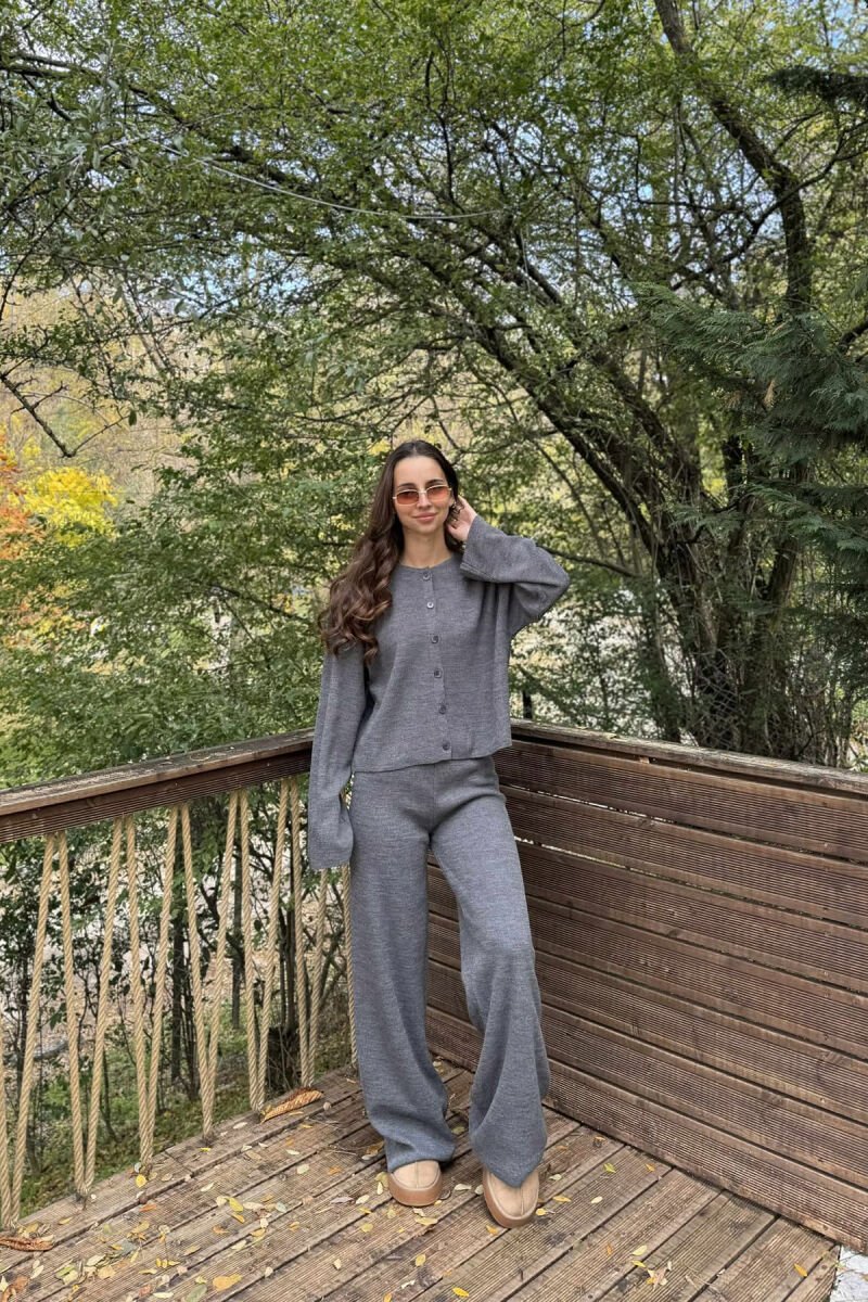 CARDIGAN+TROUSERS ONE COLOR SIMPLE WOMEN SET GREY/GRI - 1