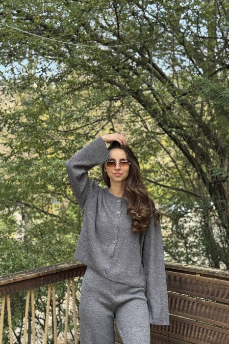 CARDIGAN+TROUSERS ONE COLOR SIMPLE WOMEN SET GREY/GRI - 2