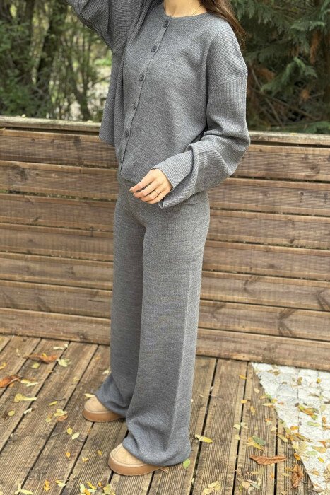 CARDIGAN+TROUSERS ONE COLOR SIMPLE WOMEN SET GREY/GRI - 3