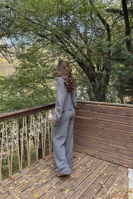 CARDIGAN+TROUSERS ONE COLOR SIMPLE WOMEN SET GREY/GRI - 4