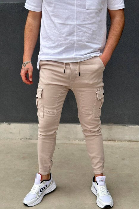 CARGO ONE COLOR POCKET MEN CARGO PANTS BEIGE/BEZHE - KLAUDIO FASHION