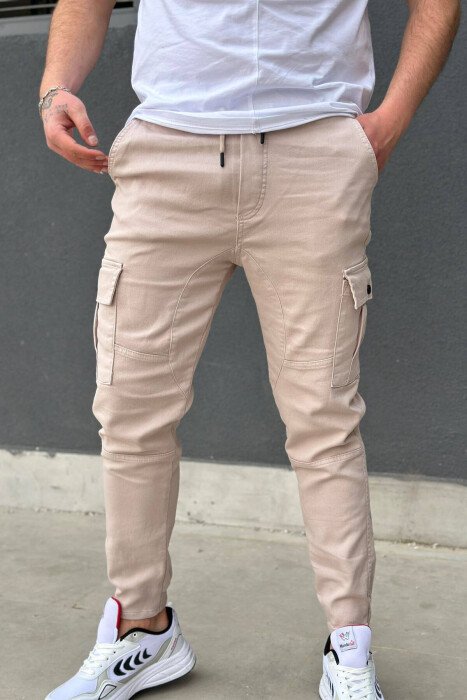 CARGO ONE COLOR POCKET MEN CARGO PANTS LIGHT BEIGE/BZHZB - KLAUDIO FASHION