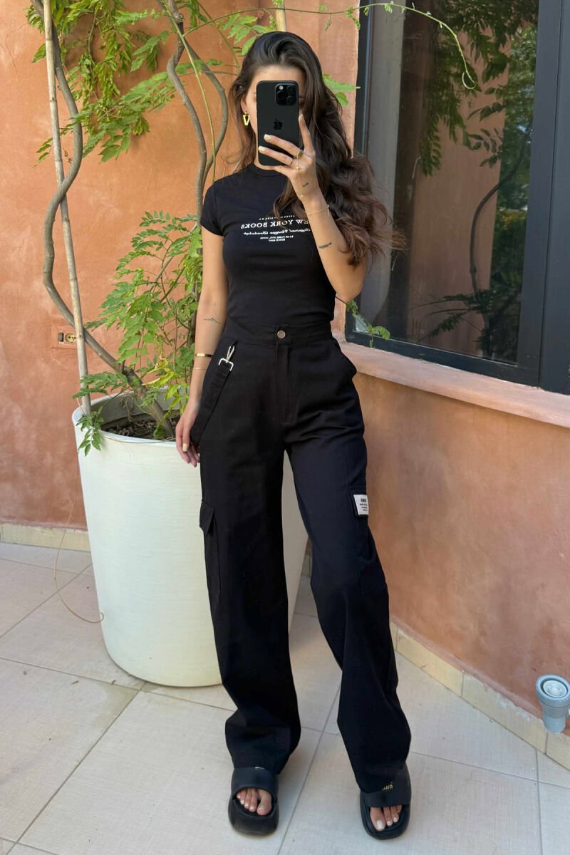CARGO STYLE ONE COLOR WOMEN TROUSERS BLACK/ E ZEZE - 2