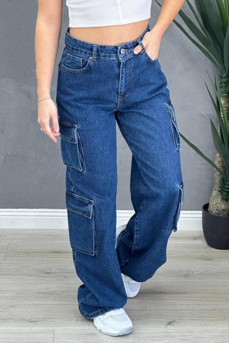 CARGO WOMAN JEANS DARK BLUE/BEE - KLAUDIO FASHION