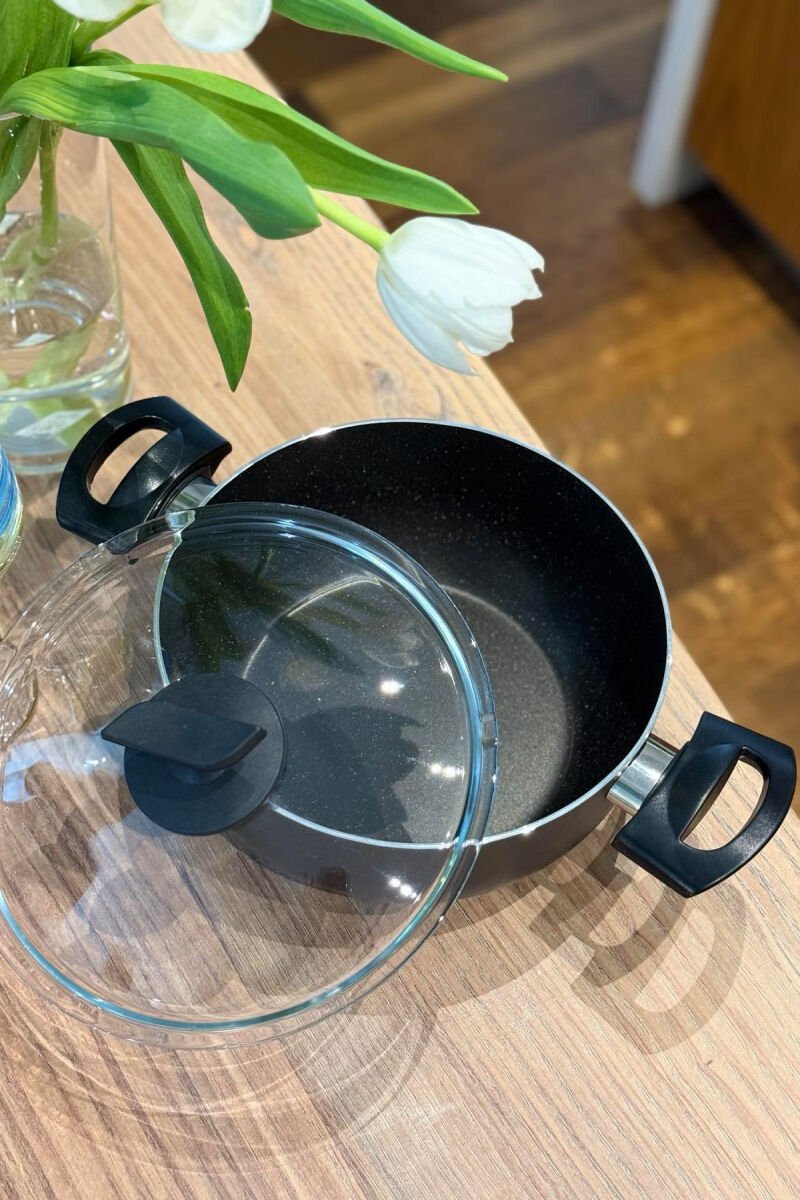 CASSEROLE WITH GLASS LID 22 CM BLACK/ E ZEZE - 5