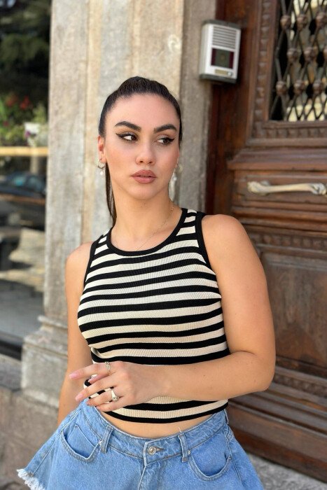 CASUAL WOMAN TOP BALCK+BEIGE ZEBZH - KLAUDIO FASHION