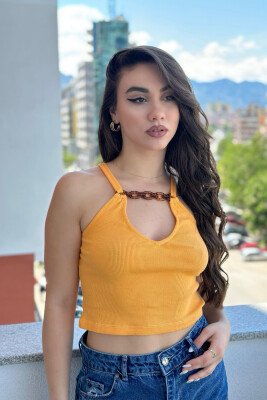 CHAIN DANTELE WOMEN TANK TOPS ORANGE/PORTOKALLI - KLAUDIO FASHION