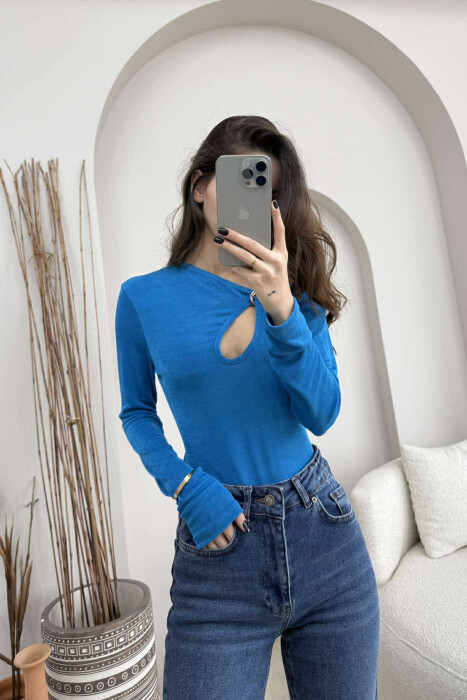 CHAIN DETAIL LONG SLEEVES ONE COLOR WOMEN BODY BLUE/BLU - 2