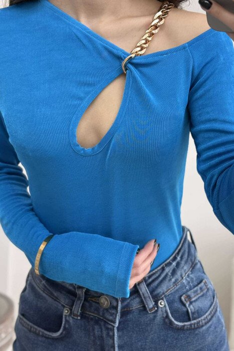 CHAIN DETAIL LONG SLEEVES ONE COLOR WOMEN BODY BLUE/BLU - 3