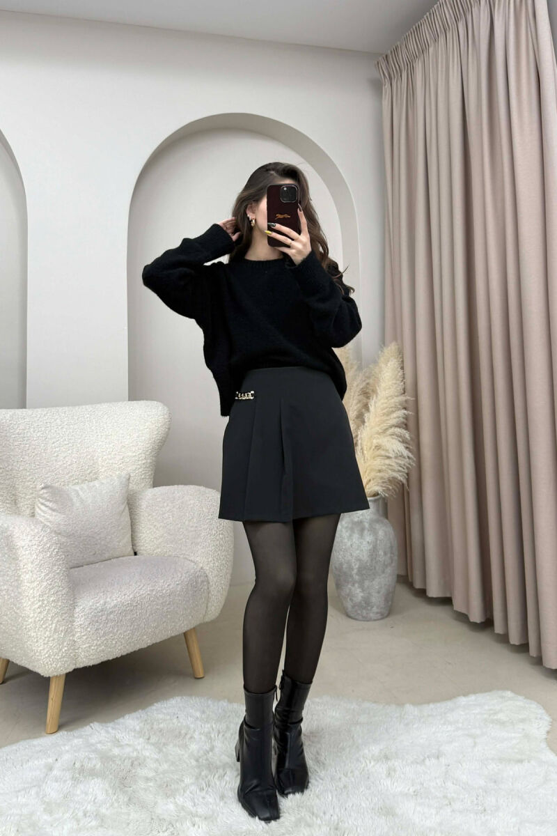 CHAIN DETAIL ONE COLOR WOMEN SKORT BLACK/ E ZEZE - 4