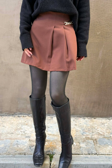CHAIN DETAIL ONE COLOR WOMEN SKORT BROWN/KAFE - 6