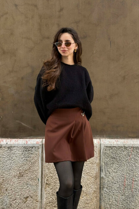CHAIN DETAIL ONE COLOR WOMEN SKORT BROWN/KAFE - 7