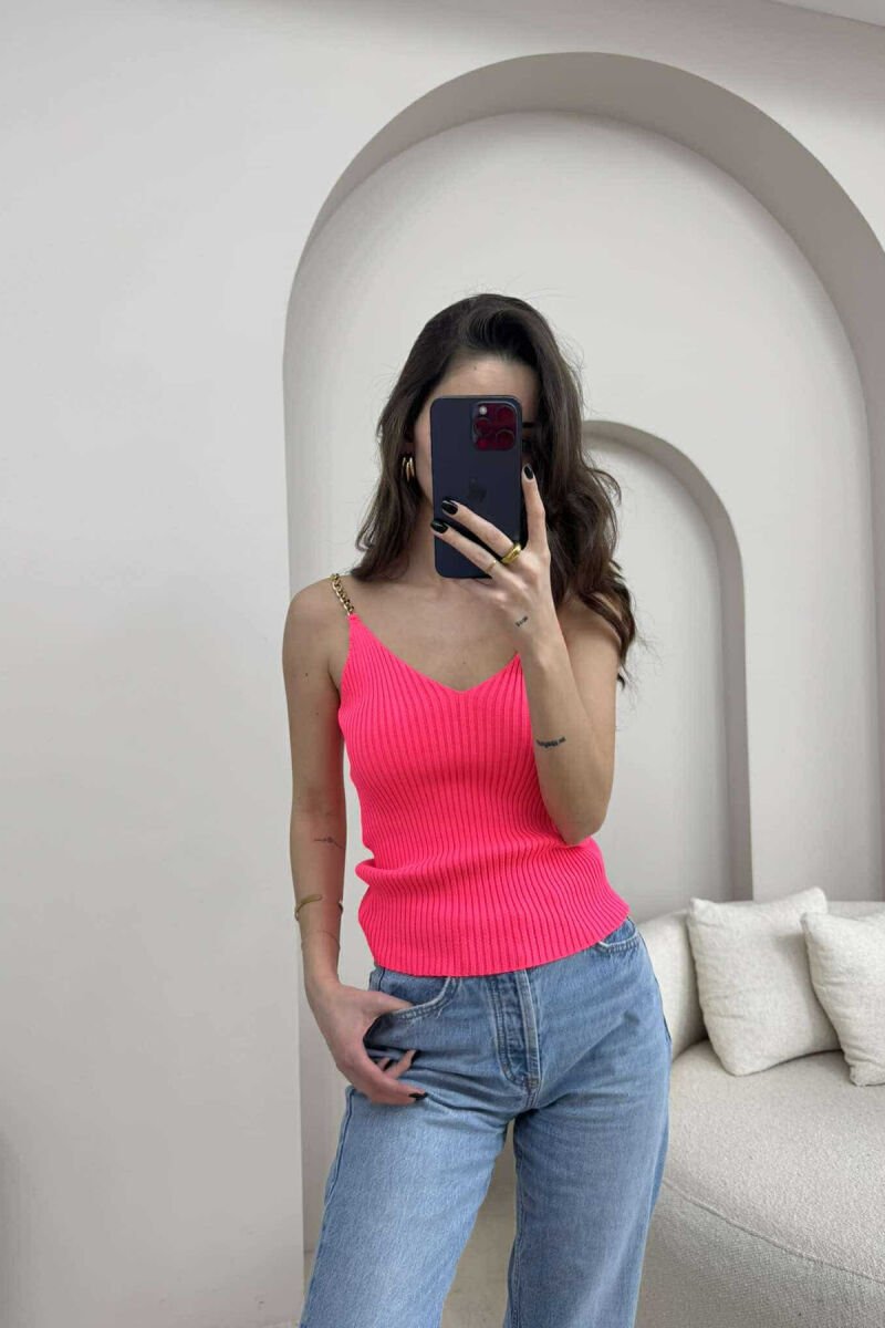 CHAIN DETAIL ONE COLOR WOMEN TANK TOP PINK/ROZE - 1