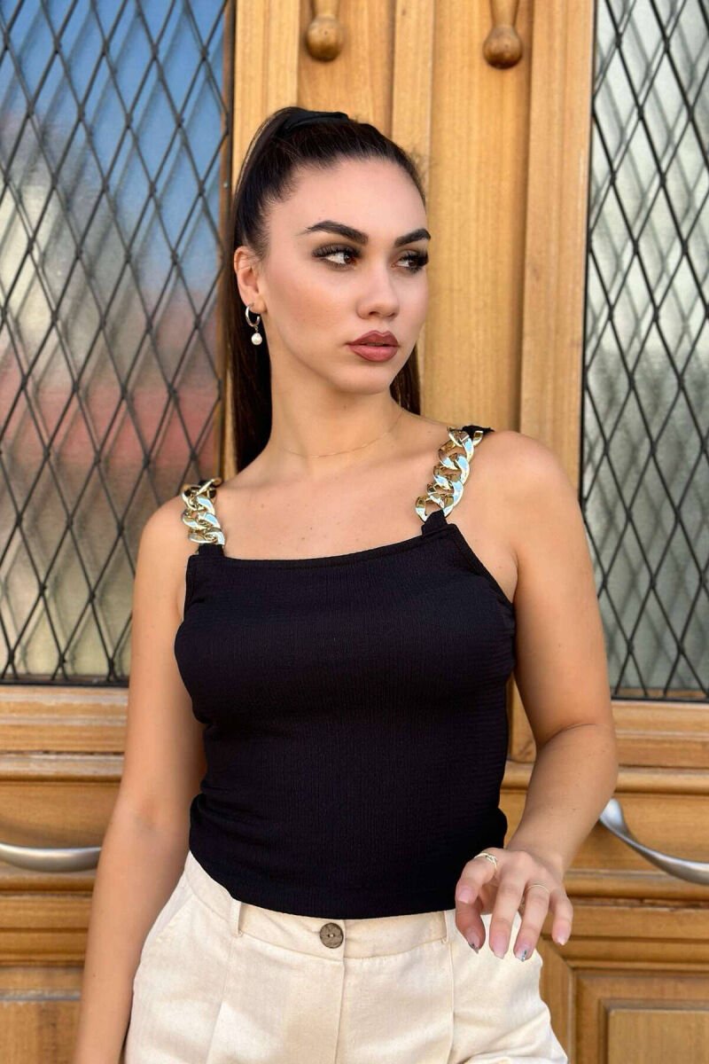 CHAIN DETAIL WOMEN TANK TOP BLACK/ E ZEZE - 3
