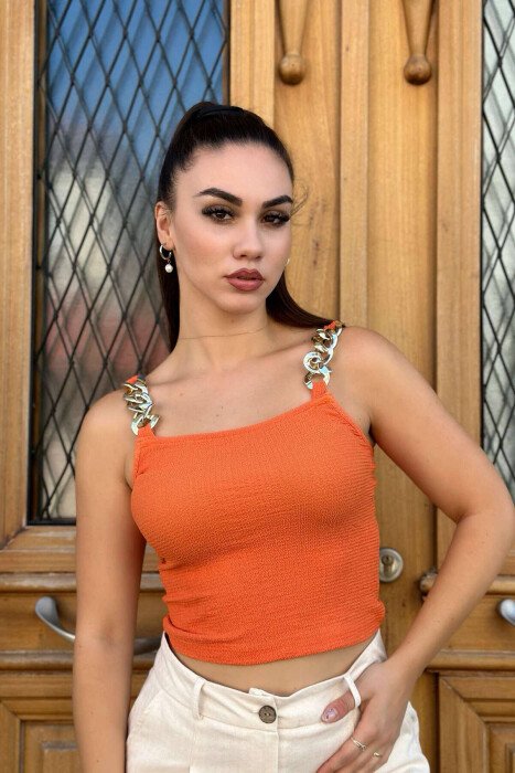 CHAIN DETAIL WOMEN TANK TOP ORANGE/PORTOKALLI - KLAUDIO FASHION