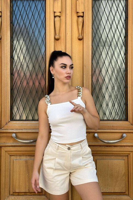 CHAIN DETAIL WOMEN TANK TOP WHITE-E BARDHE - 2