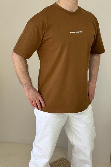 CHANGE TAKES TIME WRITTING MEN T-SHIRT BROWN/KAFE - 3